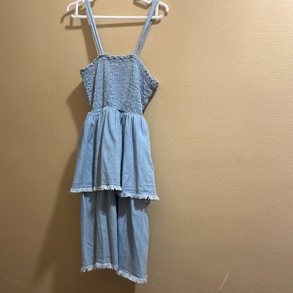 Girls Light Blue Sleeveless Dress with Fringe - Picture 1 of 4